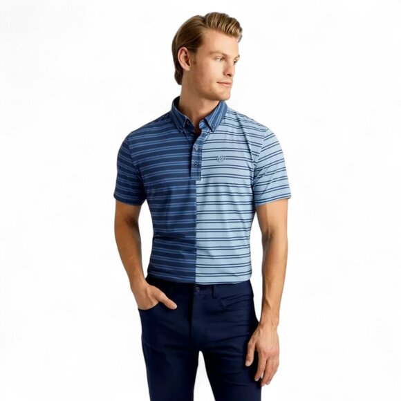 G/FORE Split Stripe Contrast Tech Jersey Golf Polo Men's Size M Moisture-wicking - Picture 2 of 12